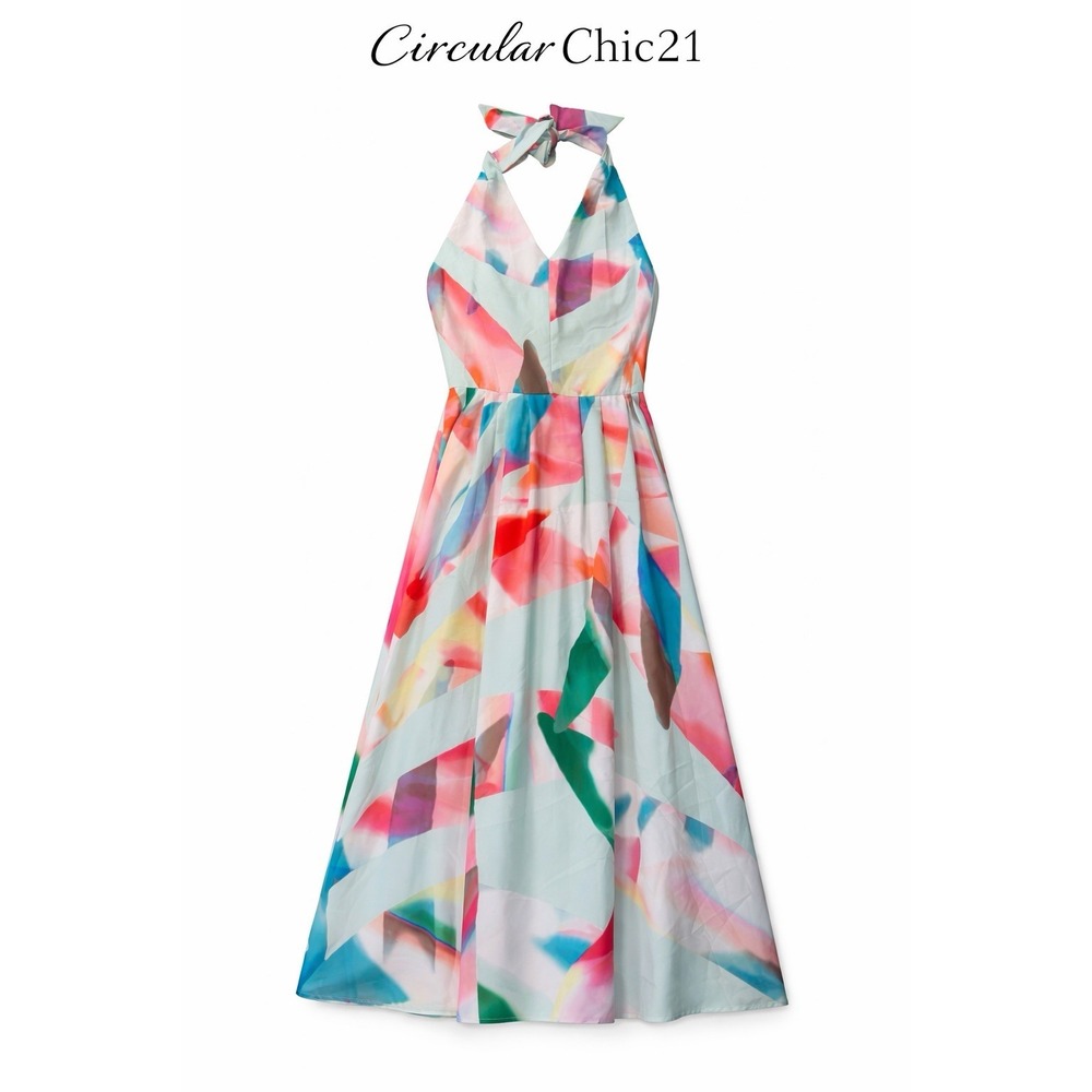 New Etcetera Picasso Halter Maxi Dress Size 8 Abstract Print Back Zip $448 MSRP